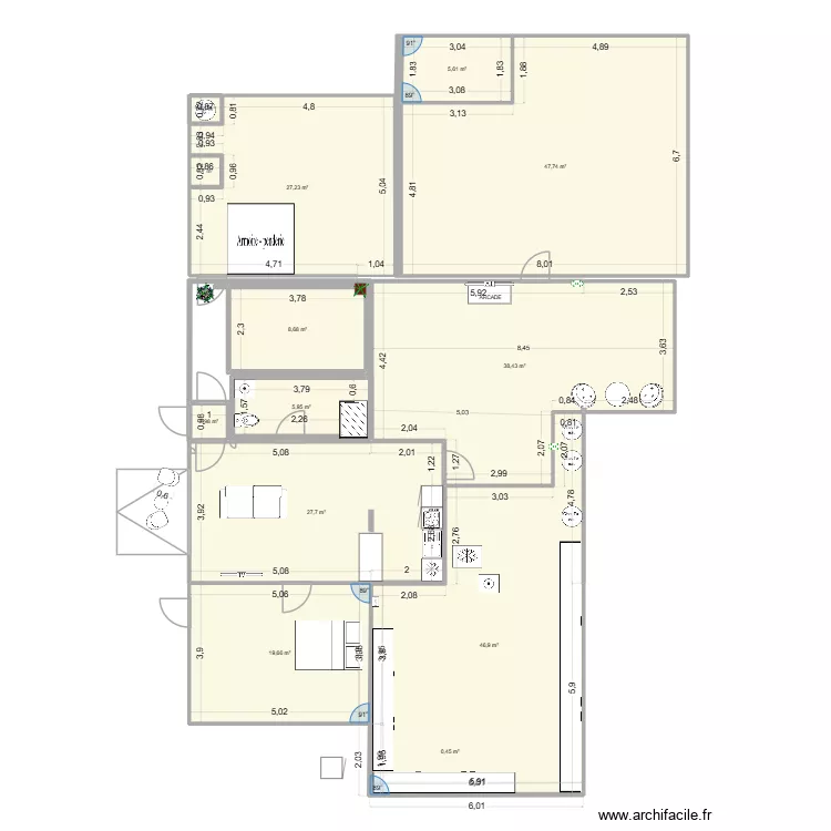 appart flo. Plan de 13  et 231 m²