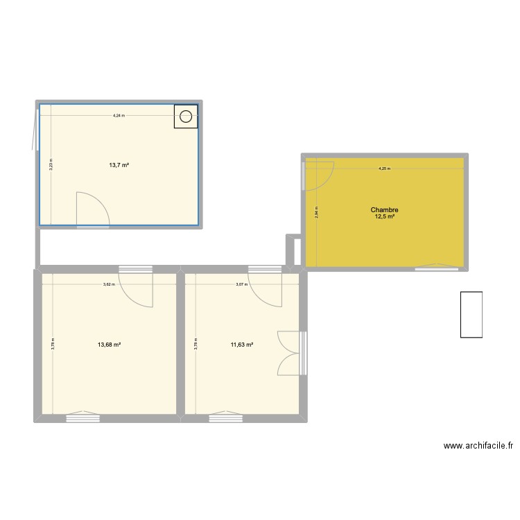 1er etage. Plan de 4 pièces et 52 m2