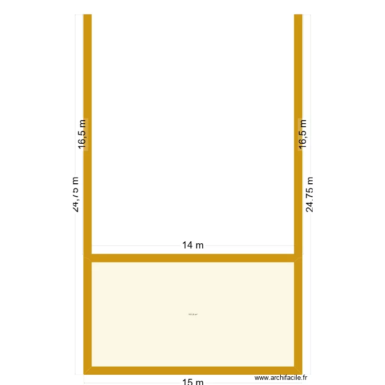 hangar. Plan de 1  et 102 m²