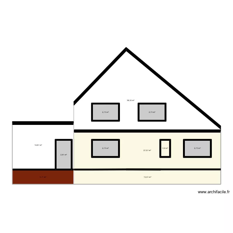 SORIN FACADE EST. Plan de 11 pièces et 128 m²