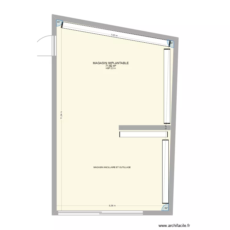 MAGASIN. Plan de 1  et 72 m²