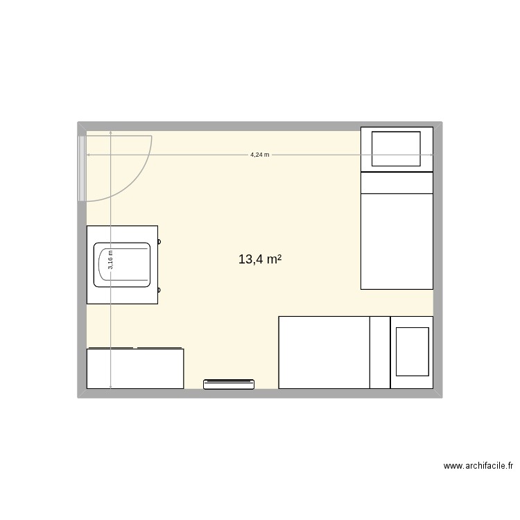 Chambre. Plan de 1 pièce et 13 m2