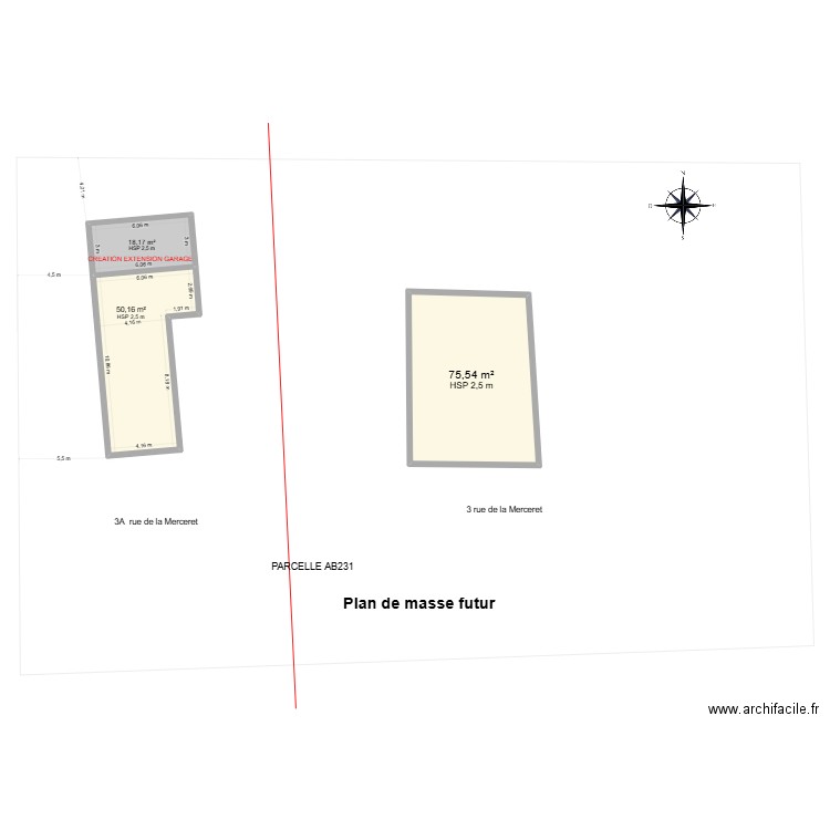 Plan de masse Geometre. Plan de 3 pièces et 144 m2