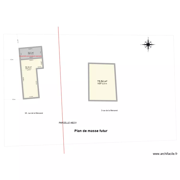 Plan de masse Geometre. Plan de 3 pièces et 144 m²