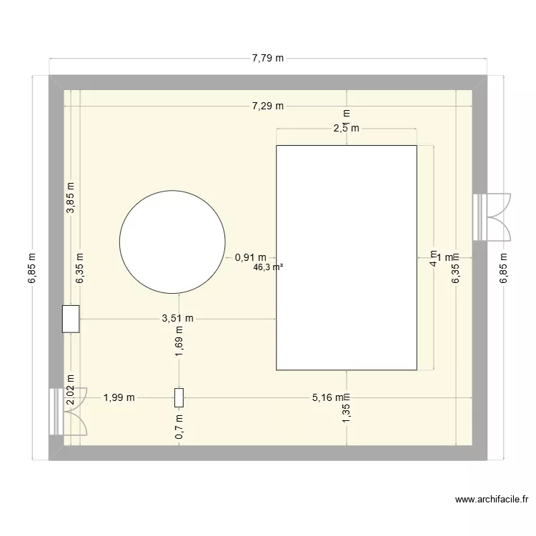 salle autoclave. Plan de 1 pièce et 46 m²