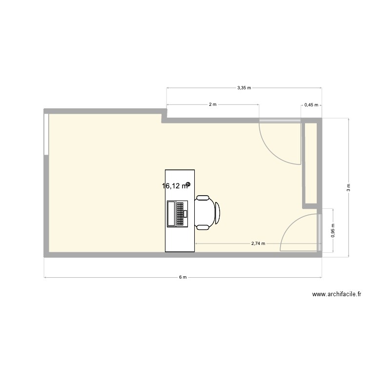 Bureau. Plan de 2 pièces et 17 m2