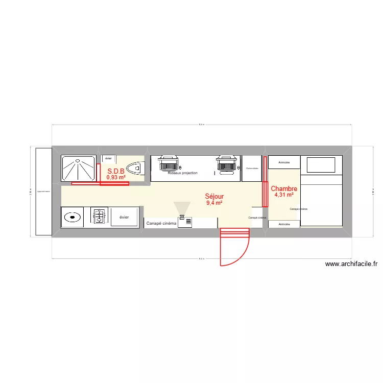 Tiny house 7,2x2,44. Plan de 4  et 15 m²