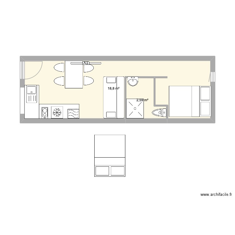 plan2 appart. Plan de 2 pièces et 21 m2