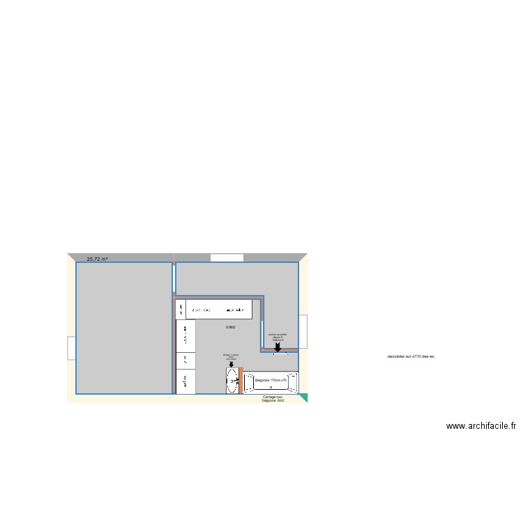 Salle de bain étage. Plan de 1 pièce et 26 m2