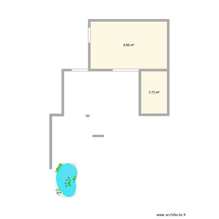 veranda. Plan de 2 pièces et 12 m2