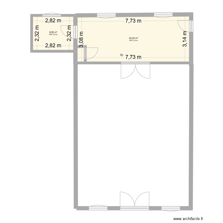 1er étage mairie. Plan de 2 pièces et 31 m2