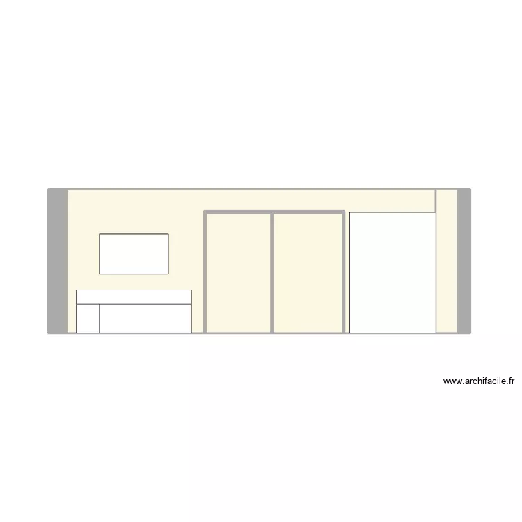 Mur s&eacute;jour TV/biblioth&egrave;que. Plan de 