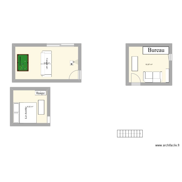 aménagement. Plan de 3 pièces et 35 m2