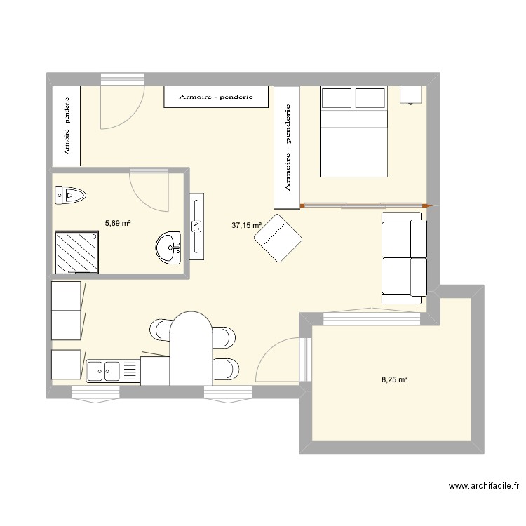 appt martin 5. Plan de 3 pièces et 51 m2