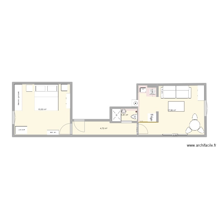 mon appartem 75014. Plan de 4 pièces et 40 m2