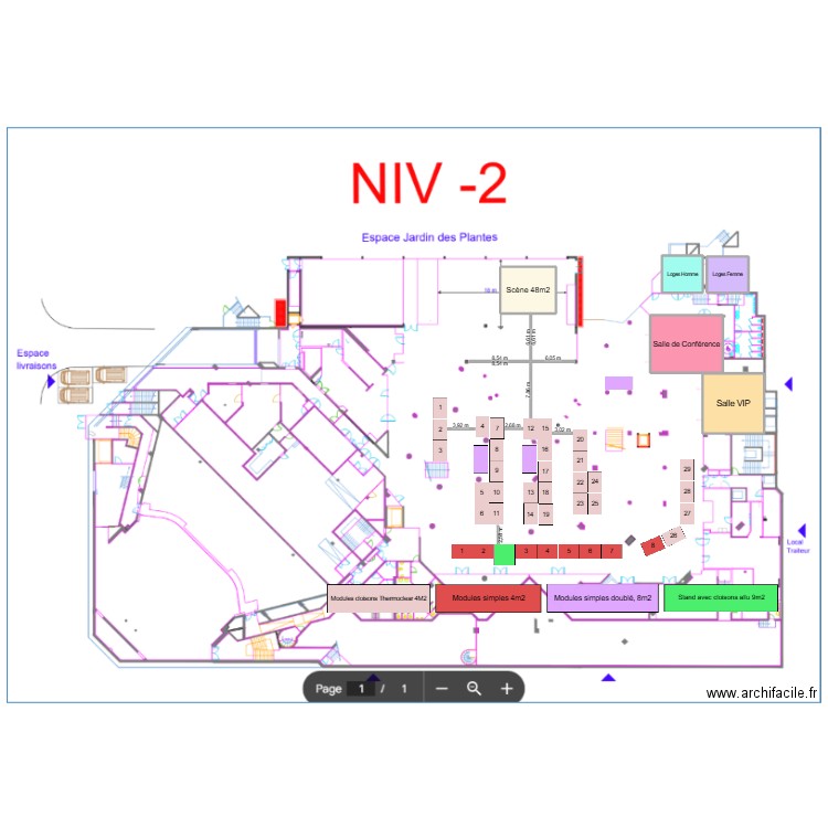 Salon Danse 2025 - Niv -2 pour le Centre de Congrès. Plan de 5 pièces et 262 m2