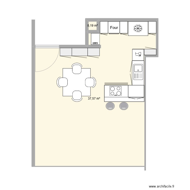 Ferron cuisine. Plan de 2 pièces et 38 m2