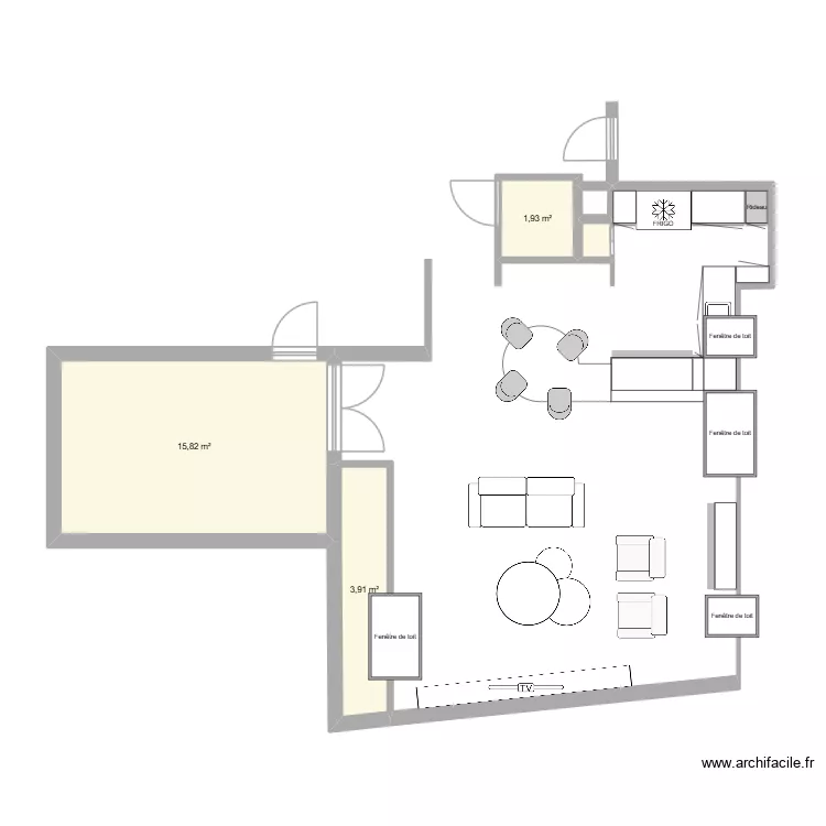 Ferron cuisine. Plan de 5 pièces et 22 m²