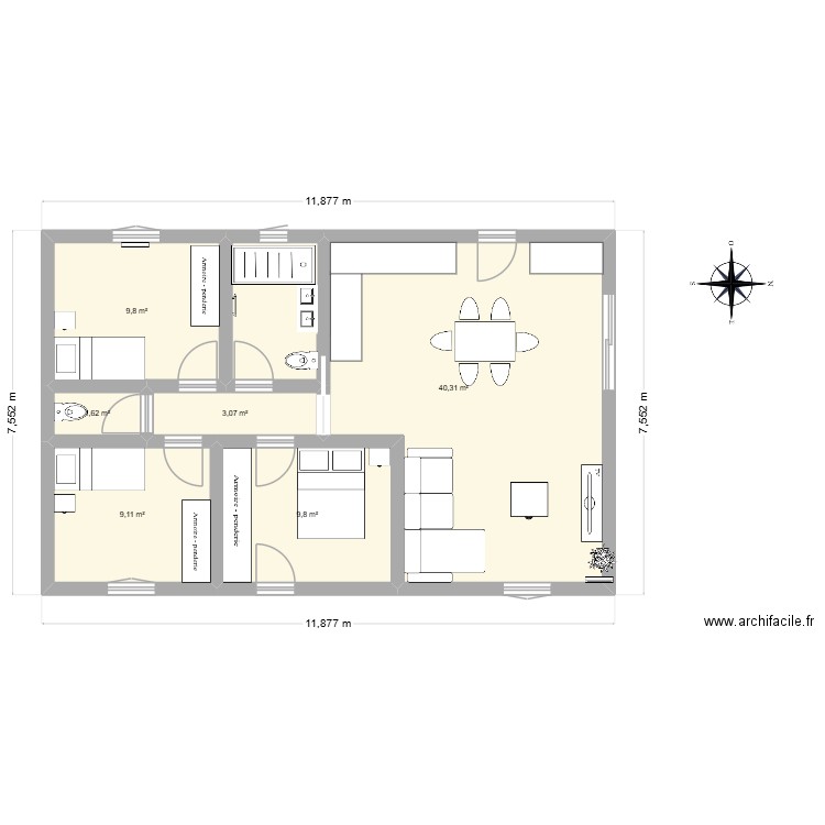 MAISON 3. Plan de 6 pièces et 74 m2