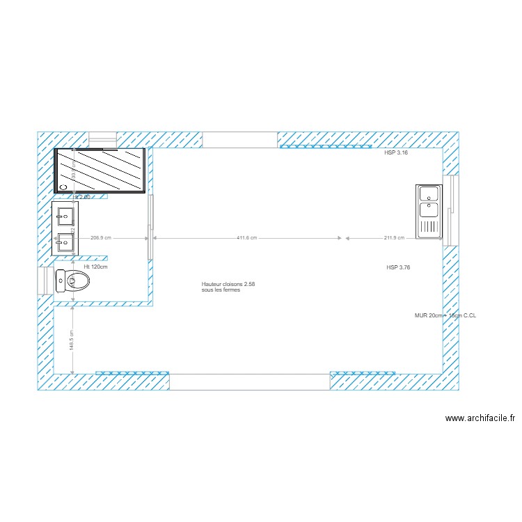 Nico. Plan de 1 pièce et 41 m2