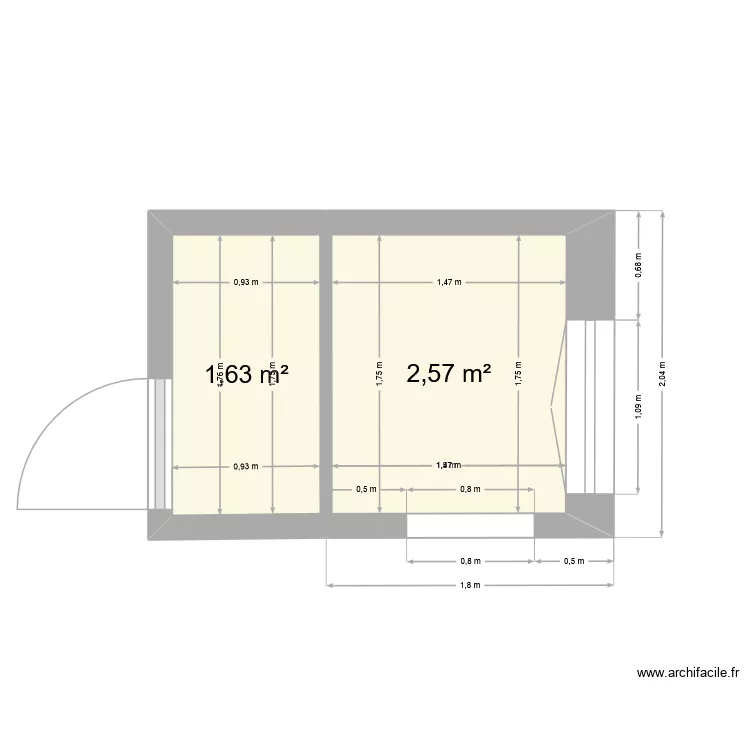 plans WC Dressing 17/05/26. Plan de 2  et 4 m²