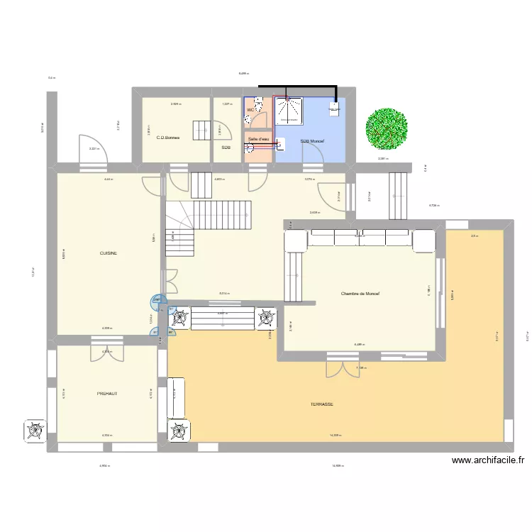 Extension Hammamet MCR RDC. Plan de 9  et 213 m²