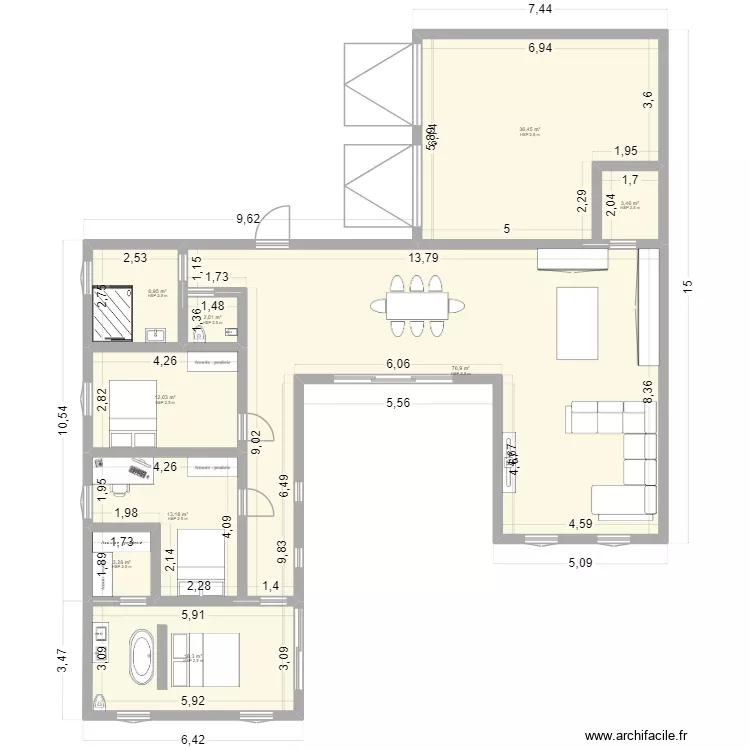MAISON V1. Plan de 9  et 173 m²