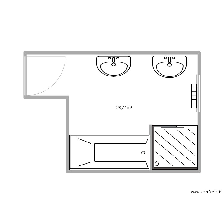 Salle de bains. Plan de 1 pièce et 27 m2