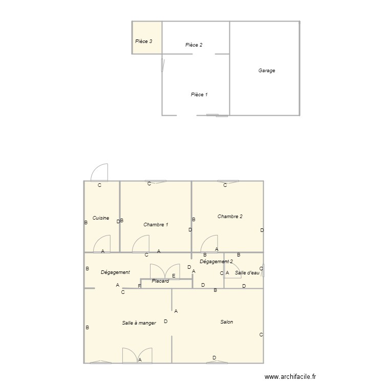 Croquis Succession NUNES PENICHE. Plan de 6 pièces et 74 m2