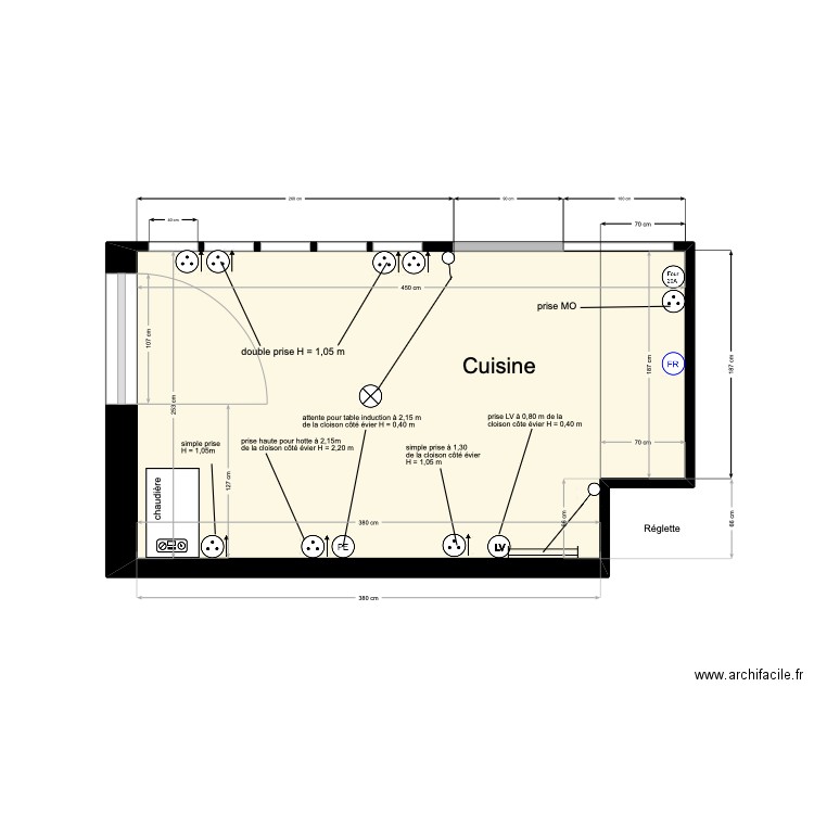 IMPLANTATION ELECTRIQUE CUISINE D04. Plan de 1 pièce et 11 m2