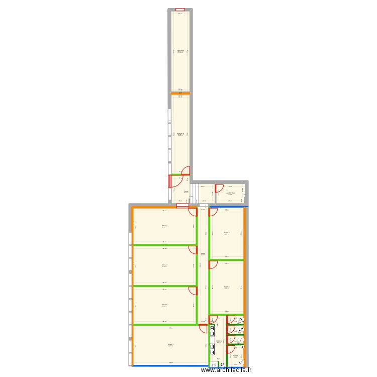 Bureau Projet complet. Plan de 17 pièces et 238 m2
