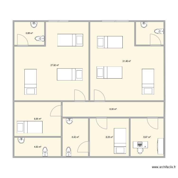 Plan HOSPI Fenji Care. Plan de 9 pièces et 106 m2