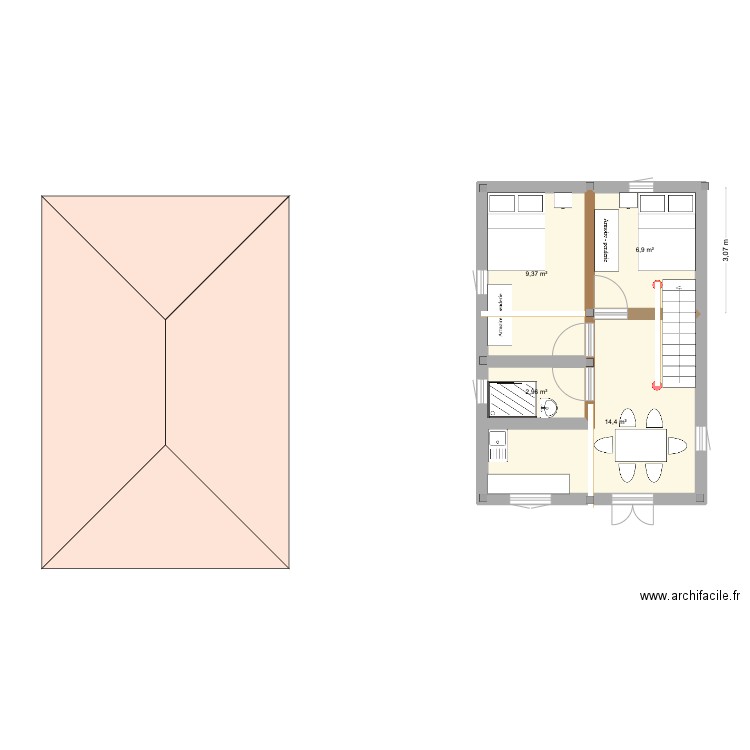 Tanayo 3. Plan de 5 pièces et 69 m2