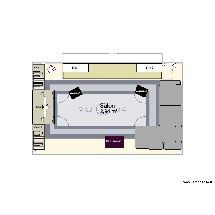 SALON 2. Plan de 1 pièce et 13 m2