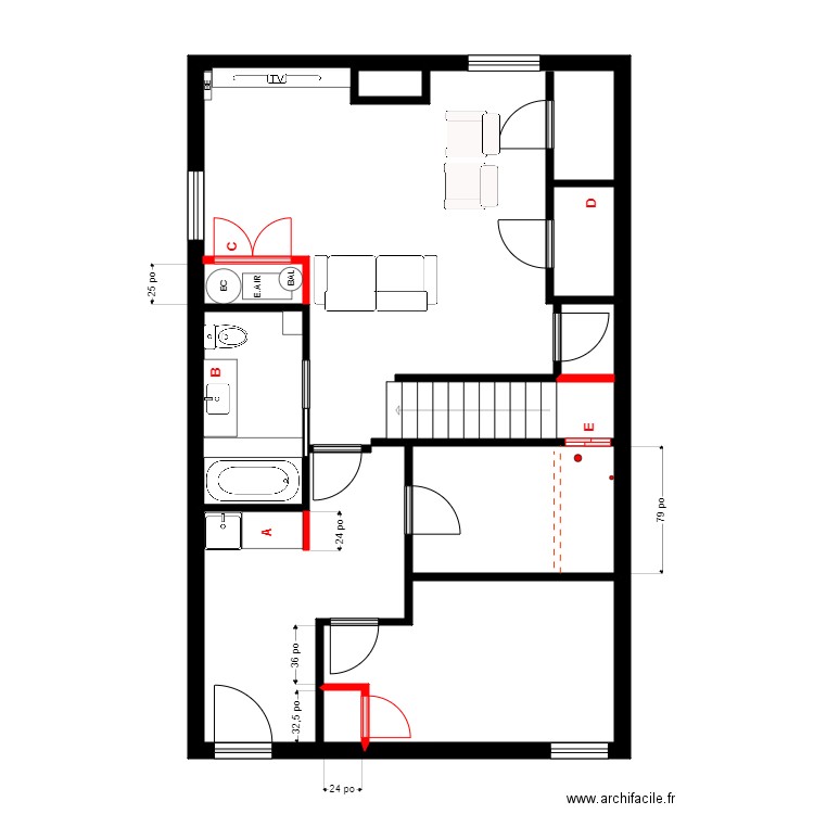 Laberge ss3. Plan de 5 pièces et 65 m2