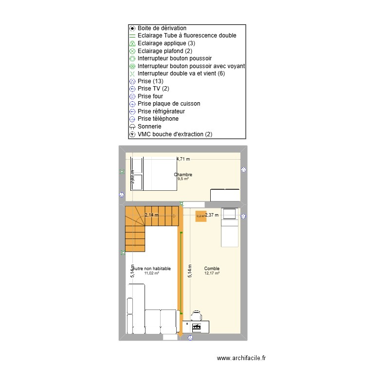 Fey Olivier. Plan de 7 pièces et 70 m2