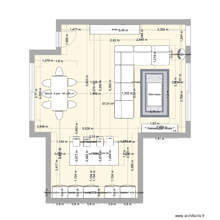 SALON PARMENTILE. Plan de 1 pièce et 57 m2