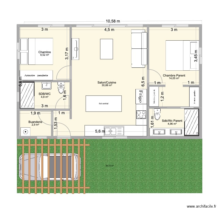 Plan maison premium. Plan de 6 pièces et 67 m2