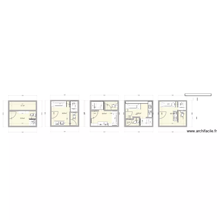 SDB. Plan de 6 pièces et 42 m²