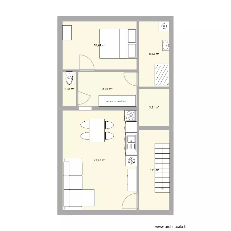 t2 2nd. Plan de 7  et 55 m²