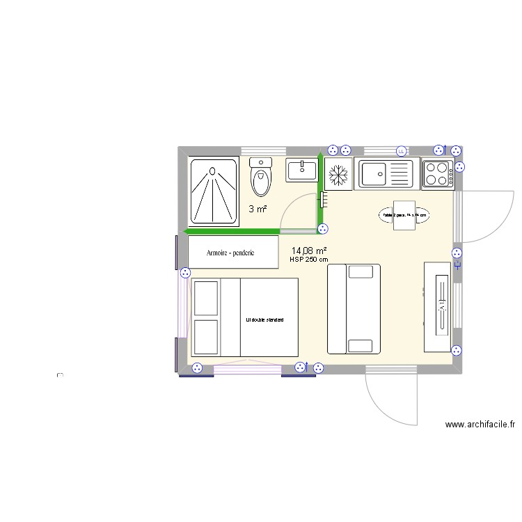 cadette 02. Plan de 2 pièces et 17 m2