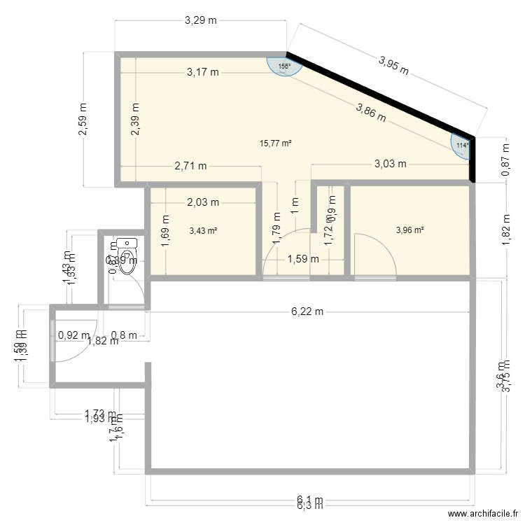 Creteil. Plan de 3 pièces et 23 m2