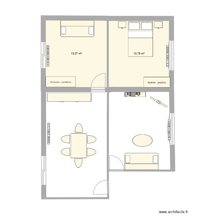 Agrandissement 2 chambres. Plan de 2 pièces et 26 m2