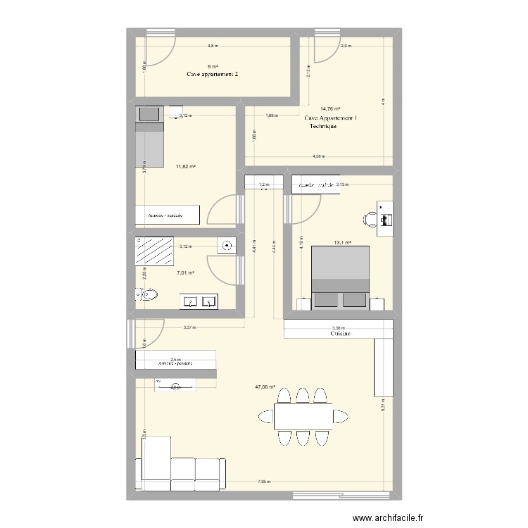 Appartement 2 chambres. Plan de 5 pièces et 83 m2