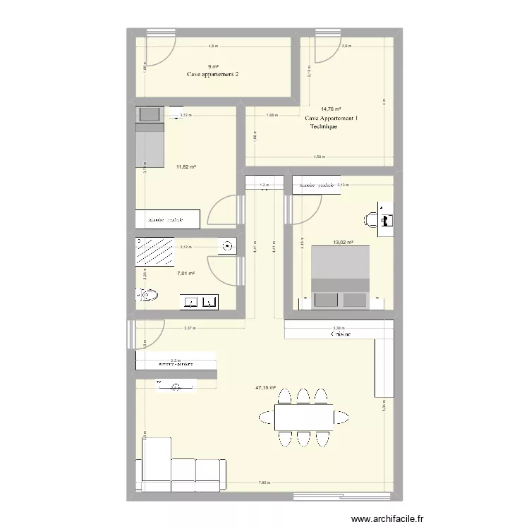 Appartement 2 chambres. Plan de 6 pièces et 103 m² Appartement 2 chambres. Plan de 6 pièces et 103 m²