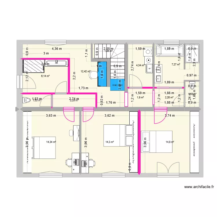 RDC Version d&eacute;finitive (test wc + sdb) - V80. Plan de 13  et 85 m²