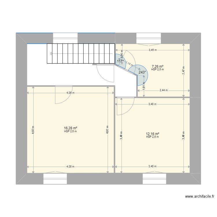 5 la joubertie etg actuel. Plan de 3 pièces et 36 m2