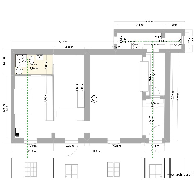 l epine. Plan de 1 pièce et 5 m2