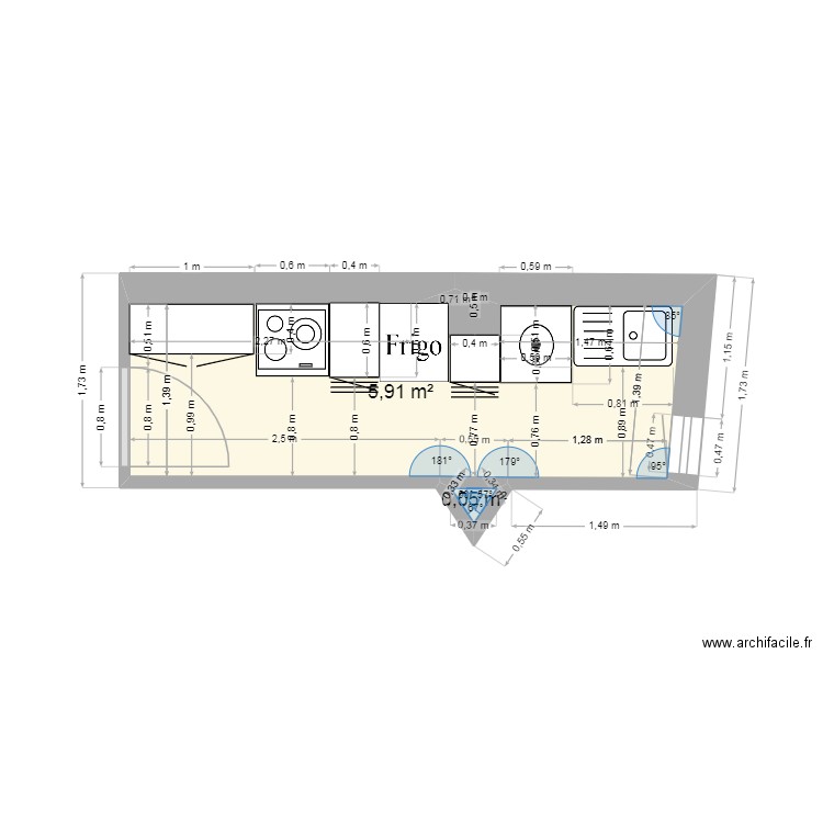 CUISINE CECILE PARIS 18. Plan de 2 pièces et 6 m2