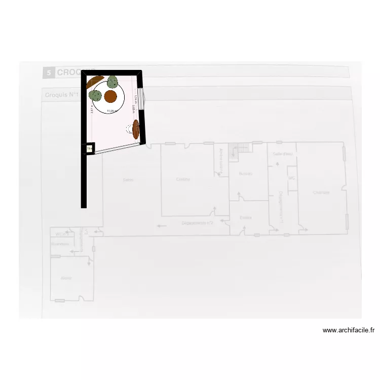 Long&egrave;re version 2. Plan de 2  et 11 m²
